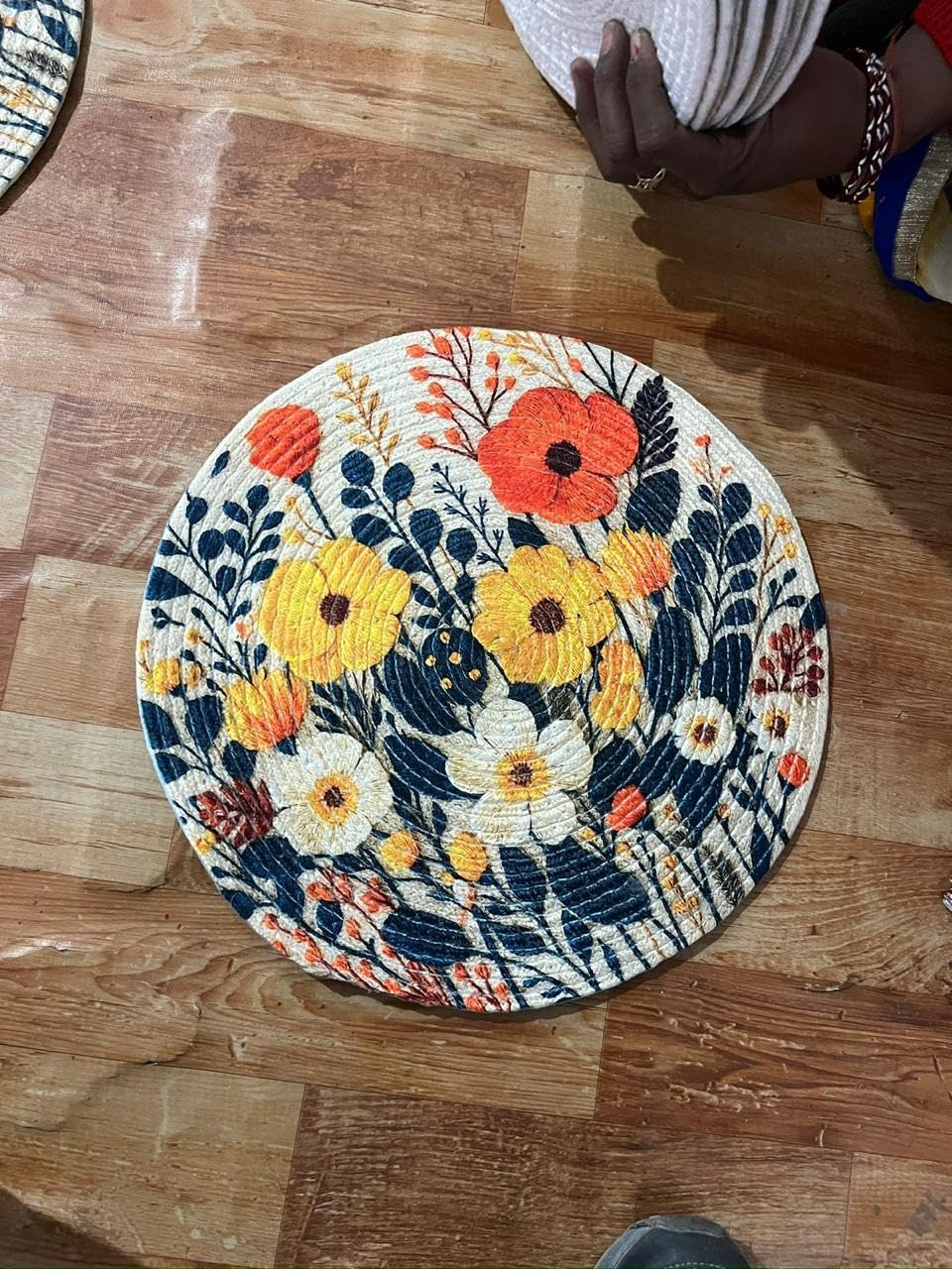 SEHAJ HOME DECOR Cotton Printed Round Table Mat (38x38 cm) - Pack of 1 (Single PCS) (Multi 3) Kafalo