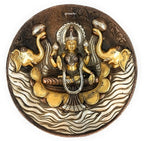 ARTVARKO Goddess Lakshmi Carved Brass Gajalakshmi Laxmi Devi Idol Entrance Door Wall Decor Hanging (Copper Gold & Silver Finish 7.5 Inch)