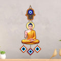 Artvibes Buddha Wall Hanging with Evil Eye Charms | Spiritual Wooden Decor Symbolizing Peace | Growth and Positive Energy | Decorative Hanging for Living Room | Meditation Room | Art Gift (WH_85101N)