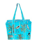 Rastogi Handicrafts Quilted Cotton Women Beautiful Printed Grocery Shopping Bag, Shoulder Bag, Tote Bag, Travel Bags, Turquoise, 18X6X15 Inch