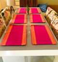 RANGBHAR Handloom Washable Ribbed Cotton Tablemats/Placemats, Set of 6, 12x18, Fade/Heat Resistant, Pink Orange, Striped Kafalo