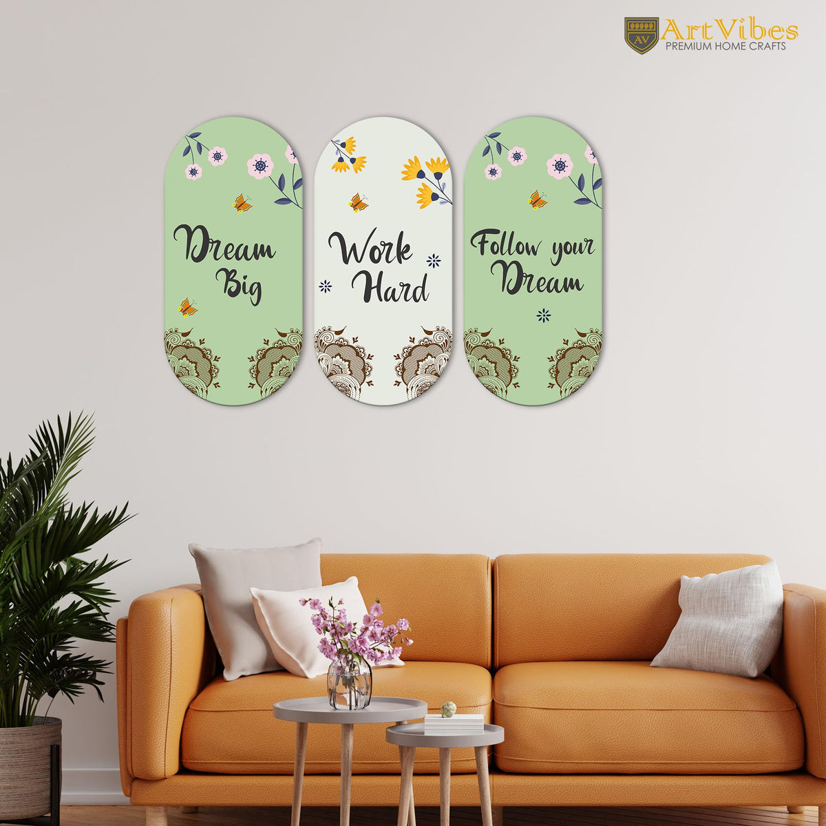 Artvibes Work Hard Motivational Quote Wall Hanging Decoration for Home | Gifts | Wooden Decorative Hanger | Mdf Decoration for Living Room | Artworks | Modern Decor Items (WH_9024N), Set of 3