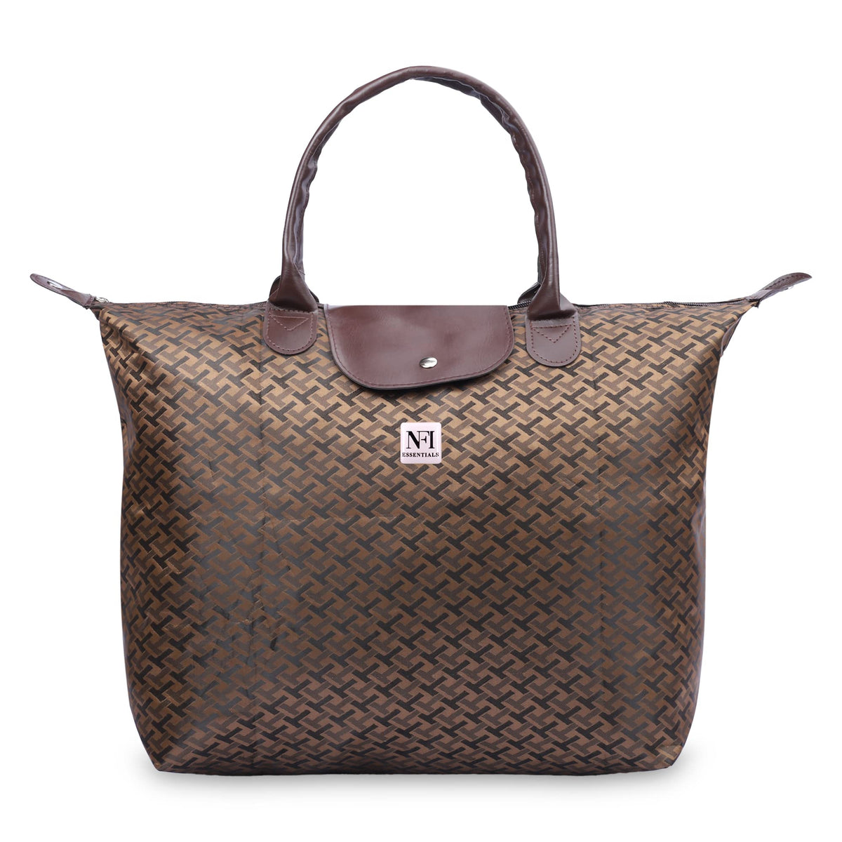 NFI essentials Shopping Brown Tote Bag Foldable Handbag Travel Bag For Women & Girls Shoulder Waterproof Carry Bag For Grocery & Daily Use