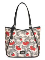 ZOUK Naisha Red & Beige Floral Tote Bag for Women | Vegan Leather Large Shoulder Handbag with Bottle Holder, Multiple Pockets & Water-Resistant Lining | Office, Travel & Daily Use | Nawabi Couture