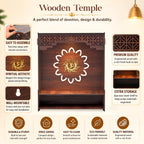 Gift Kya De GKD Wooden Beautiful Pooja Stand for Home Mandir | Temple for Home and Office Puja Mandir for Office Wall with LED Spot Light Product (H- 18, L- 16, W-8.75 Inch) (Big Om)