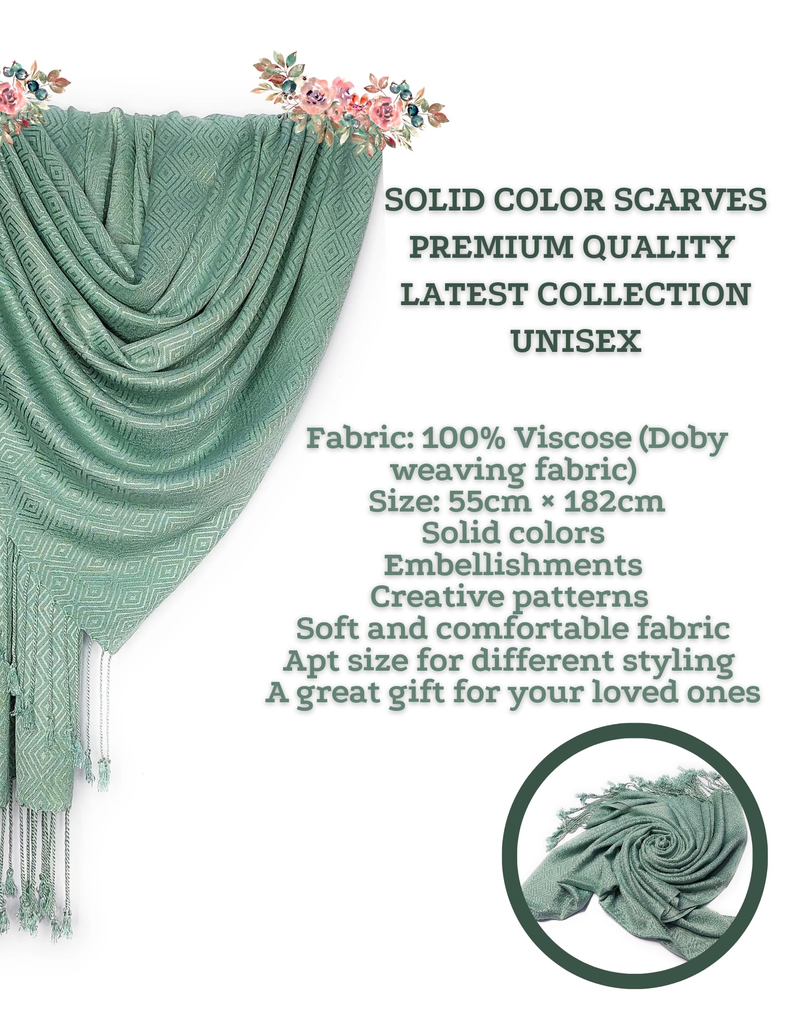 Chandwasia Soft Viscose Dobby Weave Stole and Shawl Lightweight Fashion Scarf for Girls Women and Men All Season Wear