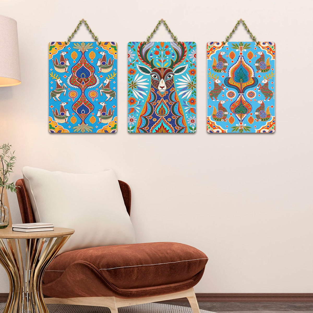 Artvibes Nature Theme Artwork Decorative Wall Art MDF Wooden Wall Hanger for Home | Room Decoration | Handcrafted Art | Wall Art Print | Artworks Hangings | Unique Gift Items (WH_96119N), Set of 3