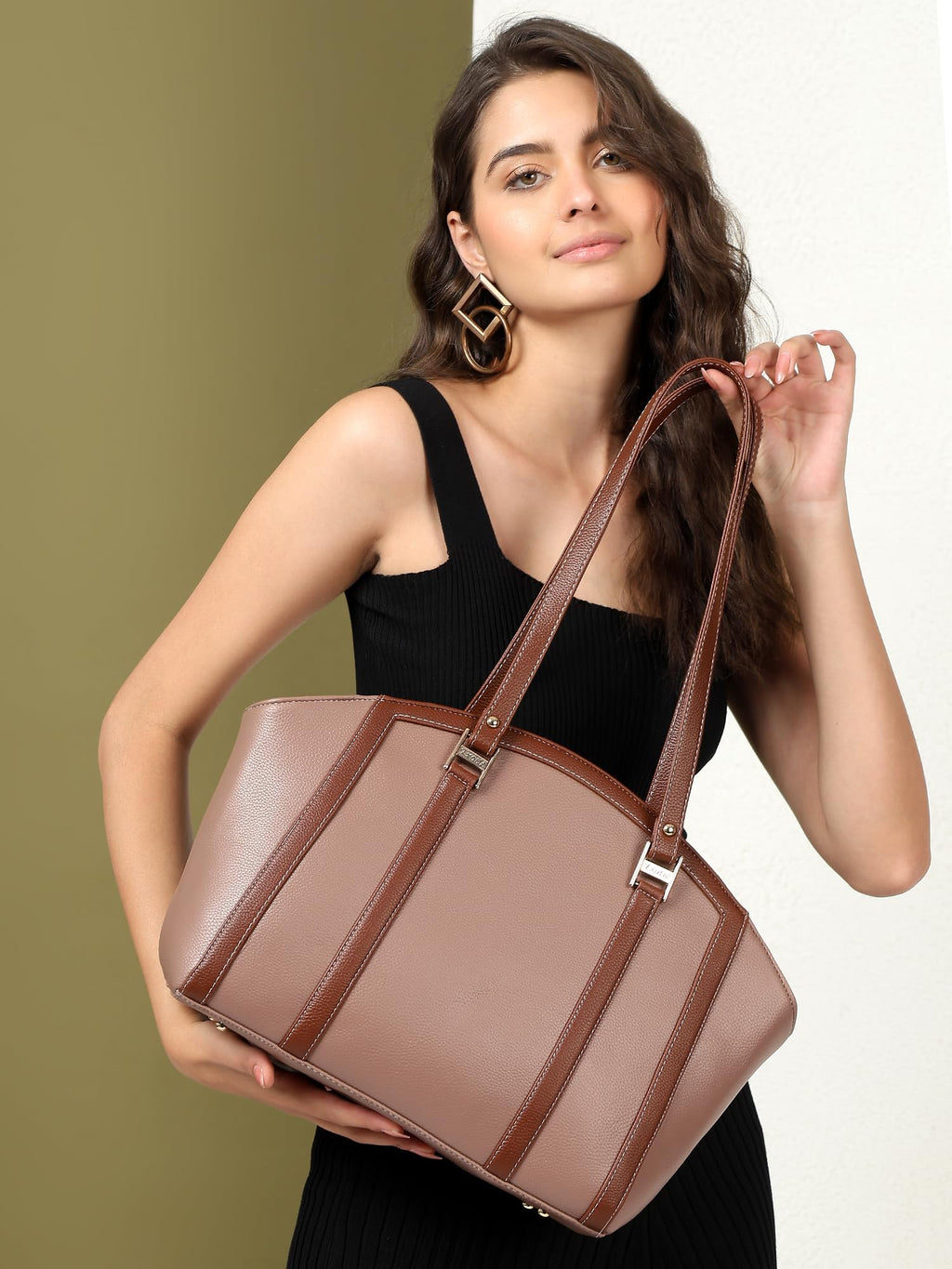EXOTIC Shoulder Handbag for Women, Classic Fashion Design with Contrast Stitching (Peach)