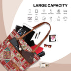 Storite Women's Tote Bag with Leather Handles & Embroidery Printed Handbag with Zip Pockets, Shoulder Tote Bag and Handbag for Office and College - (30x28x9.5 cm, Red)