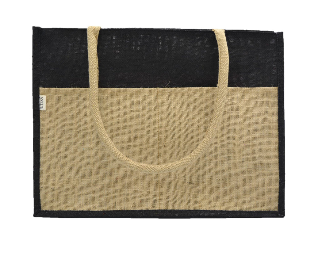 JUTEKA Multicolor spacious Jute Bag with Zipper Closure, Full Size Front Pocket and Large Handles…