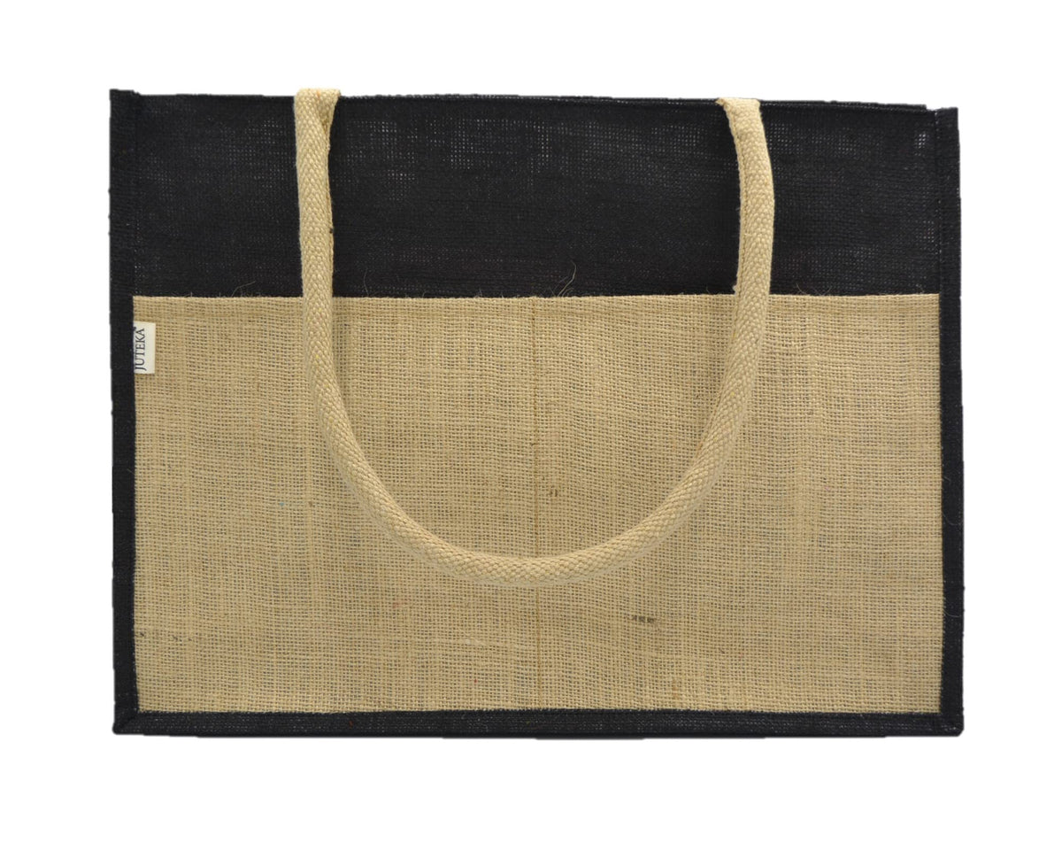 JUTEKA Multicolor spacious Jute Bag with Zipper Closure, Full Size Front Pocket and Large Handles…