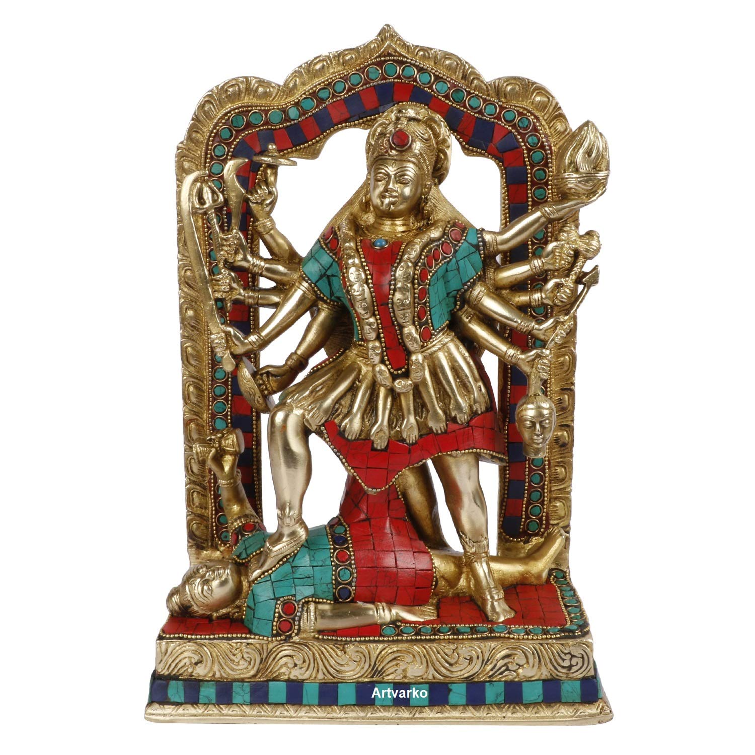 ARTVARKO Brass Kali Maa Murti Maha Kali Shiva Mahakali Kalika Maa Idol Size 11.5 Inches 1 Pcs Standard.