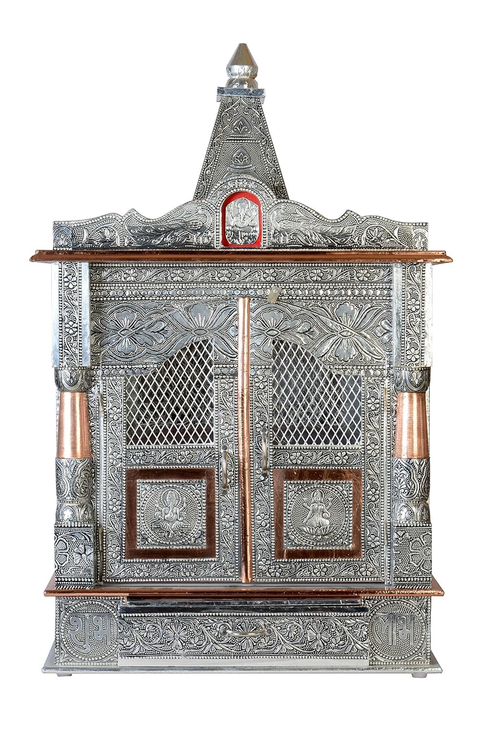 Suhanika Crafters Aluminium and Copper Oxidized Home Temple Size- L-15 B-7 with Dome,Wooden Home Temple,Wall Hanging Temple,Oxidise Temple