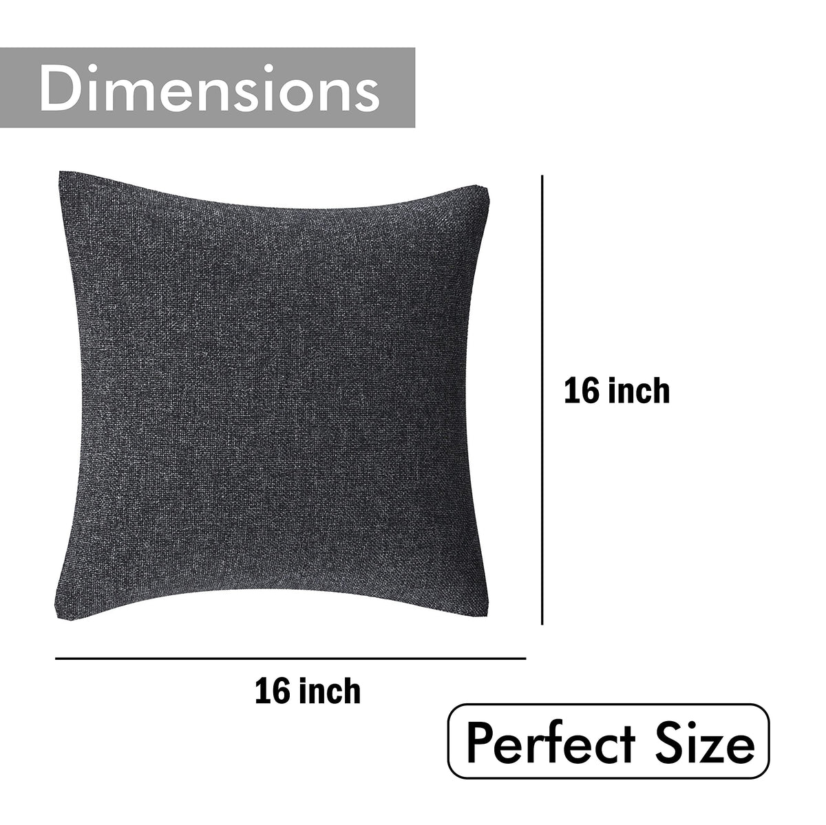 Yellow Weaves Jute Texture Cushion Covers, 16 X 16 Inches, Black, Set of 5, 250 TC