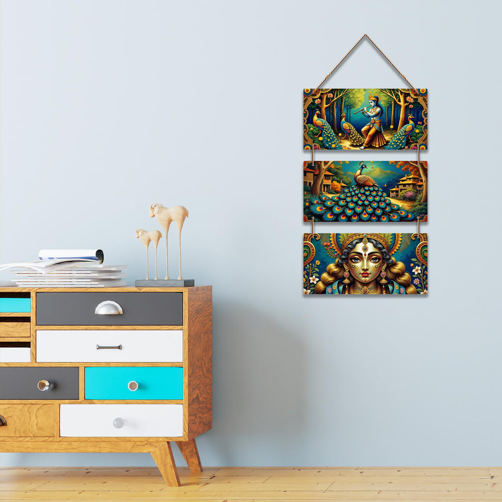 Artvibes Krishna With Flute Spiritual Wooden Wall Hanger for Home | Living Room | Spiritual Decor Items | Religious Wall Art | Wall Poster | Artwork| Stylish Modern Decor Item | Gift Items (WH_9439N)