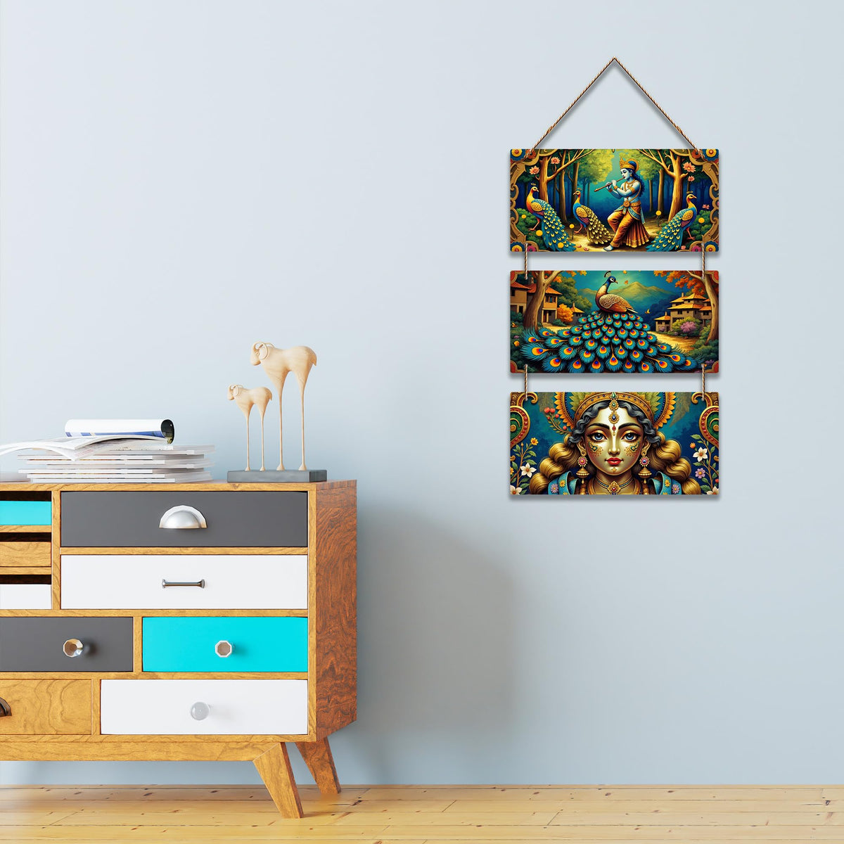 Artvibes Krishna With Flute Spiritual Wooden Wall Hanger for Home | Living Room | Spiritual Decor Items | Religious Wall Art | Wall Poster | Artwork| Stylish Modern Decor Item | Gift Items (WH_9439N)