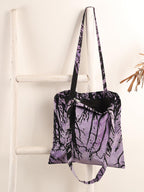 Ravaiyaa - Attitude is everything Cotton Shoulder Bag/Tote Bag For Women| Printed Multipurpose Handbag With Top Zip | Best For Shopping, Travel, Work, Beach, Office, College (Purple Dark Forest)