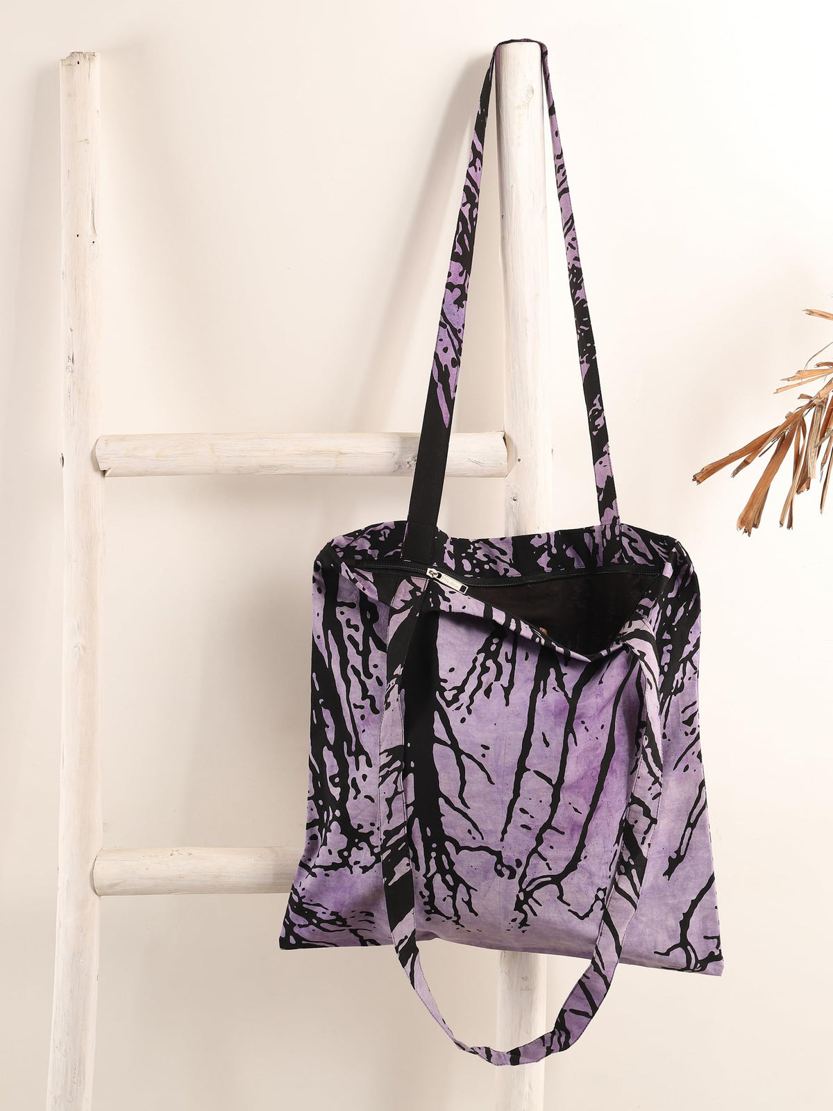 Ravaiyaa - Attitude is everything Cotton Shoulder Bag/Tote Bag For Women| Printed Multipurpose Handbag With Top Zip | Best For Shopping, Travel, Work, Beach, Office, College (Purple Dark Forest)
