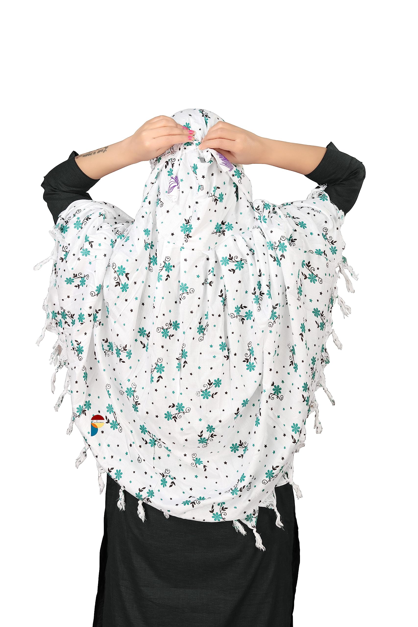PRACHARAN Cotton Innovative Stylish Flower Printed Pattern Fancy Scarf With Sun Protection Cover Face Cotton Driving Scarf for Women's and Girls, For Female, Multicolor