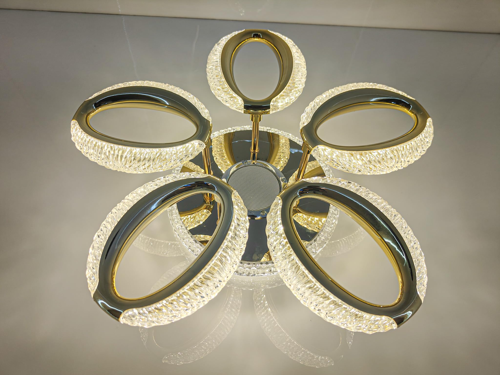 swanart Modern LED Ceiling Light with Bluetooth Speaker & Remote Control | Dimmable 46cm Smart Flush Mount Fixture for Living Room, Bedroom & Dining | Elegant Gold Finish Ambient Lighting