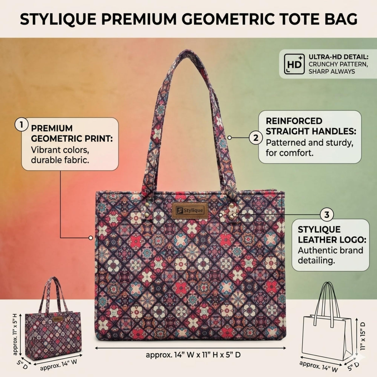 Stylique Women's Jute Tote Bag with Zip Closure — Large Laptop Handbag for Office, College & Travel | Eco-Friendly Cotton Canvas Shoulder Bag (Red)