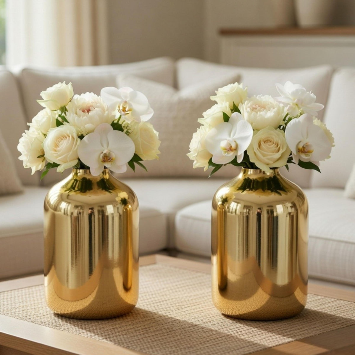 BEHOMA Metal Flower Vase Set of 2, Gold