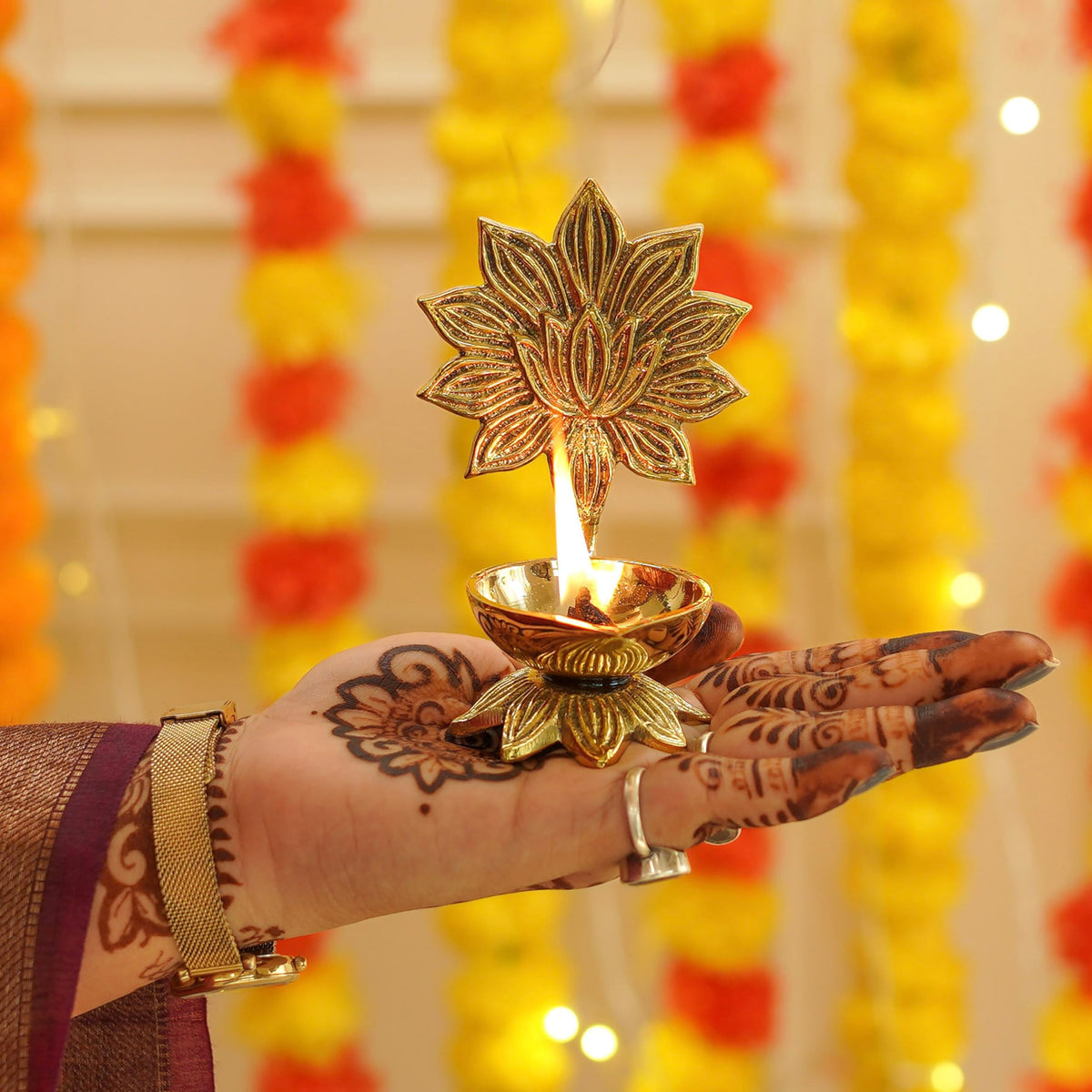 Behoma 100% Pure Brass Lotus Diya for Puja | Kamal Deepak Diya