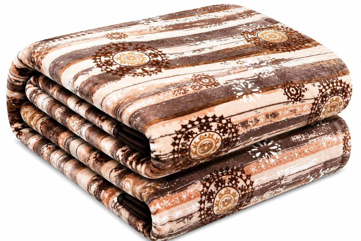 Gullivar Milan Cozy Ultra Soft Flannel Blanket for Double Bed 220x240 cm| Luxury Throw for Couch, Sofa, Camping & Travel| 250 GSM Printed Warm AC Blanket for Winter & All Season -Beige Kafalo