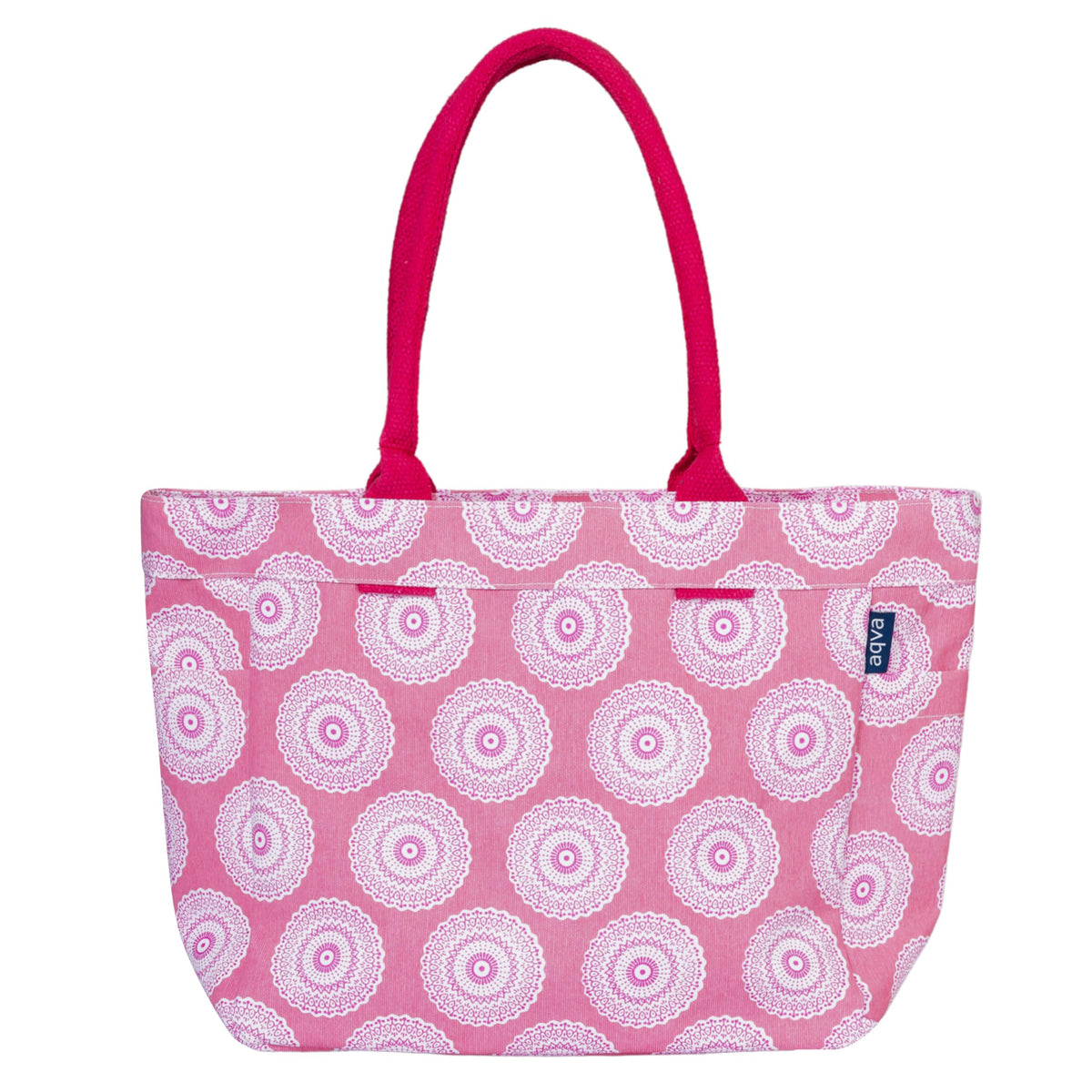 AQVA Cotton Canvas Tote Bag for Women with Side Pockets | Trendy Stylish Multipurpose Handbag with Zipper | Shoulder Bag for Shopping, Travel and Work | Hasti, Pink