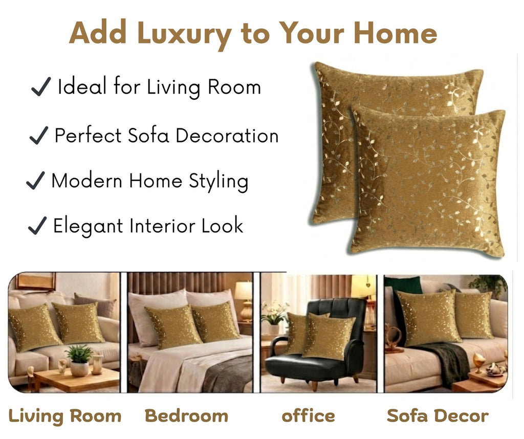 RD TREND® Premium Velvet Cushion Covers Set of 2 | Soft Decorative Throw Pillowcases for Sofa, Bed & Living Room | Cushion Cover 24 inch x 24 inch (60x60 cm) Golden Brown