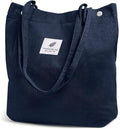 Street27 Korean Canvas Corduroy Tote Bag Casual Work Shoulder Handbags, Multi-Purpose Bag, Sturdy Canvas Bag With Large Capacity, Shopping Bag For Office, College & Daily Use (Navy Blue, Womens)