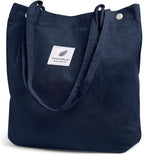 Street27 Korean Canvas Corduroy Tote Bag Casual Work Shoulder Handbags, Multi-Purpose Bag, Sturdy Canvas Bag With Large Capacity, Shopping Bag For Office, College & Daily Use (Navy Blue, Womens)
