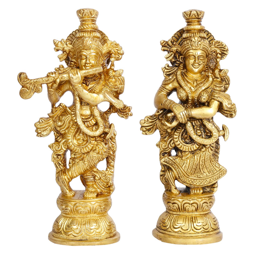 ARTVARKO Brass Radha Krishna Idol Statue Religious Statue Murti for Mandir, Living Room, Office Table and Home Décor Gift Height 9.5 Inch