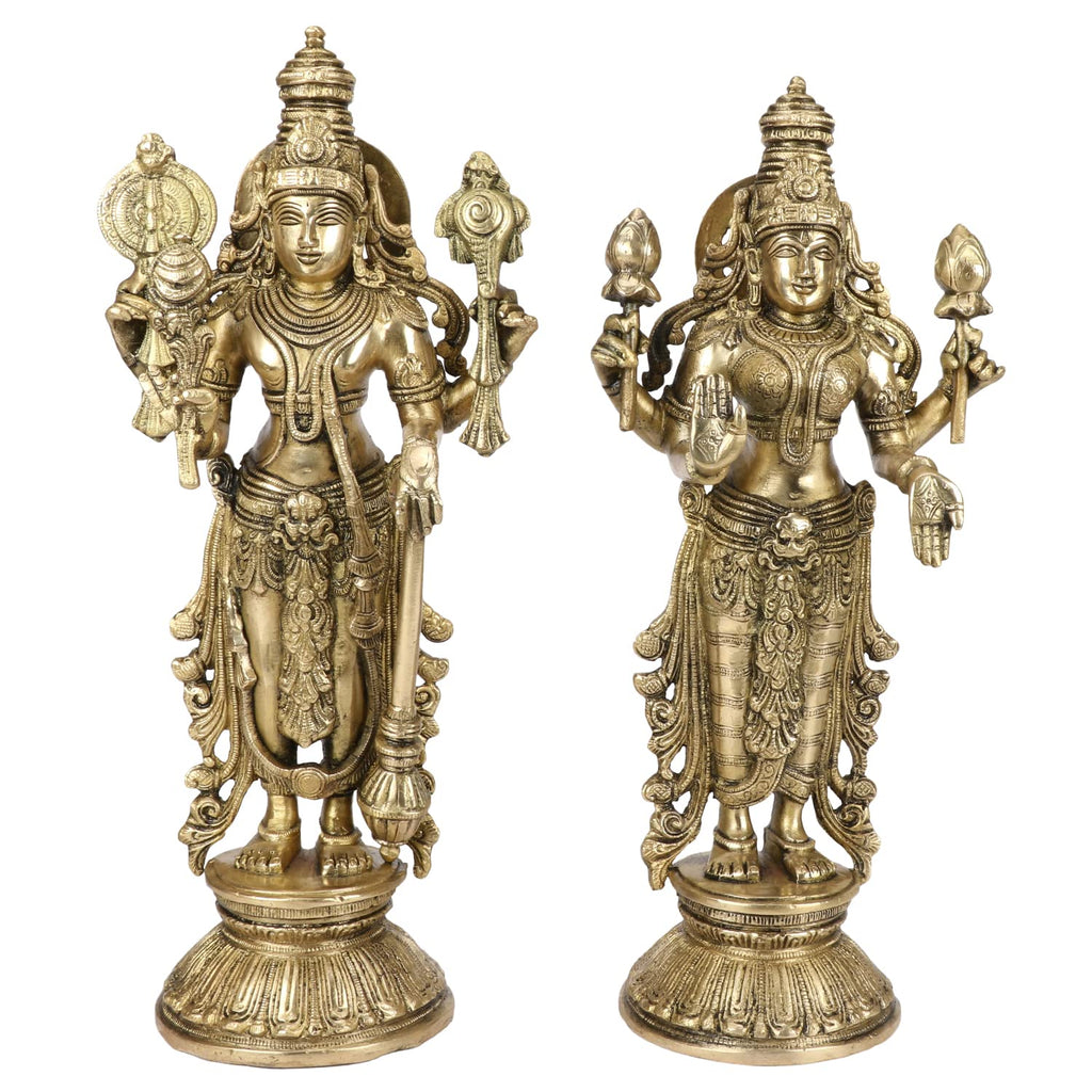 ARTVARKO Brass Lakshmi Narayan Murti Lakshmi Vishnu Maha Laxmi Standing Idol Height 13 Inches