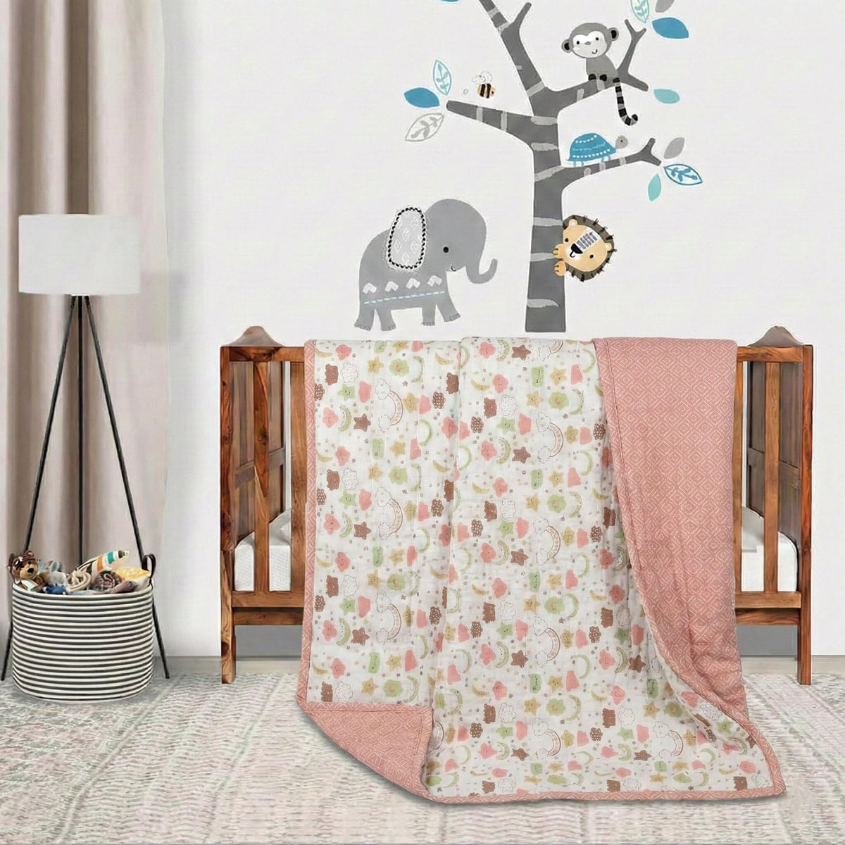 Trance Home Linen 100% Cotton | New Born Baby Blanket | Baby Dohar Swaddler Comforter | Warm Baby Essential (1 Year to 3 Year 100x140 Centimeters | Summer Dreams Peach) Kafalo