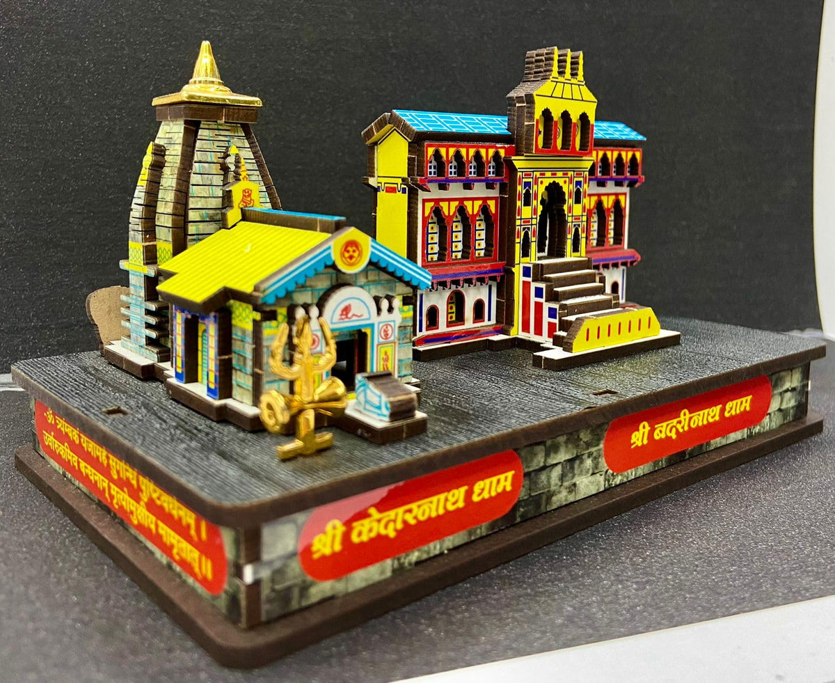 Beautiful Badrinath Kedarnath Temple 3D Badri Kedar Mandir Coloured Model for Home, Decor, Gifting, Retirement, Anniversary, Made Up of Pine MDF (5.5 inch x 3.5inch x 5 inch)
