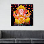 VIBECRAFTS 3 Pieces Ganesha Ji Canvas Wall Painting Fitted With Wooden Frame For Home | Office | Living Room | Gifts (PTVC3Pcs1_9569)