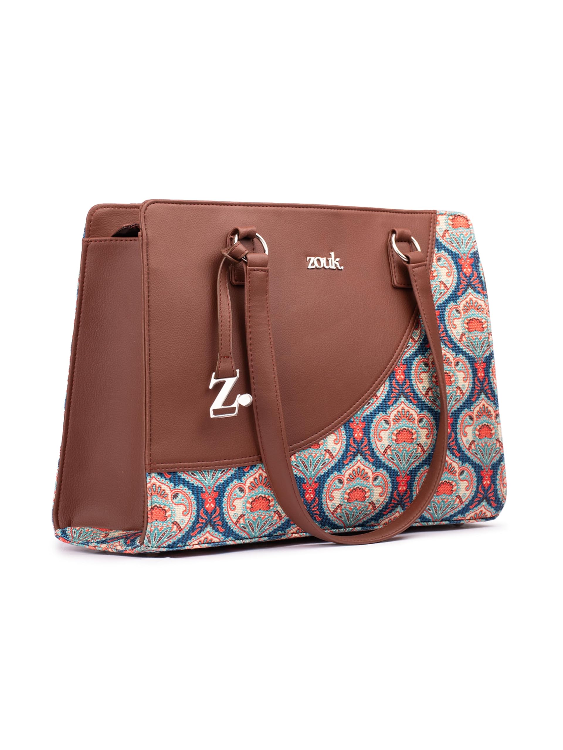 ZOUK Kovil Blue Office Essential Bag | Jute | Vegan Leather Handcrafted Tote Bag With Double Handle Shoulder Strap| Blue