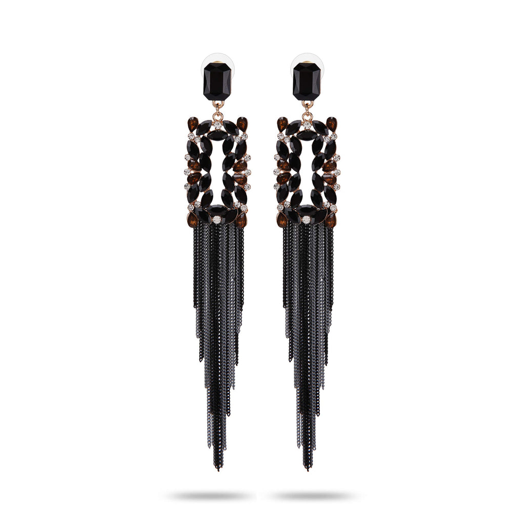 YouBella Jewellery Gifts Stylish Latest Western Ear rings Gold Plated Crystal Handmade Tassel Long Earrings for Girls and Women (Black)