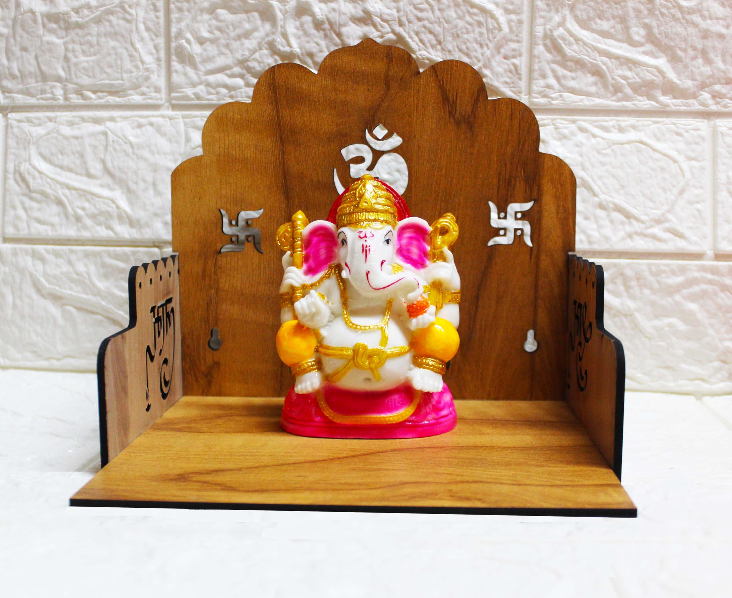 GiftDenaHai Beautiful Wooden Pooja Temple for Home and Office | Wall Shelves/Stand/Sinhasan/Mandir Perfect for Bhakti Ghar (L-15.5, B-20, H-20 Inch) (Wooden Temple T109)
