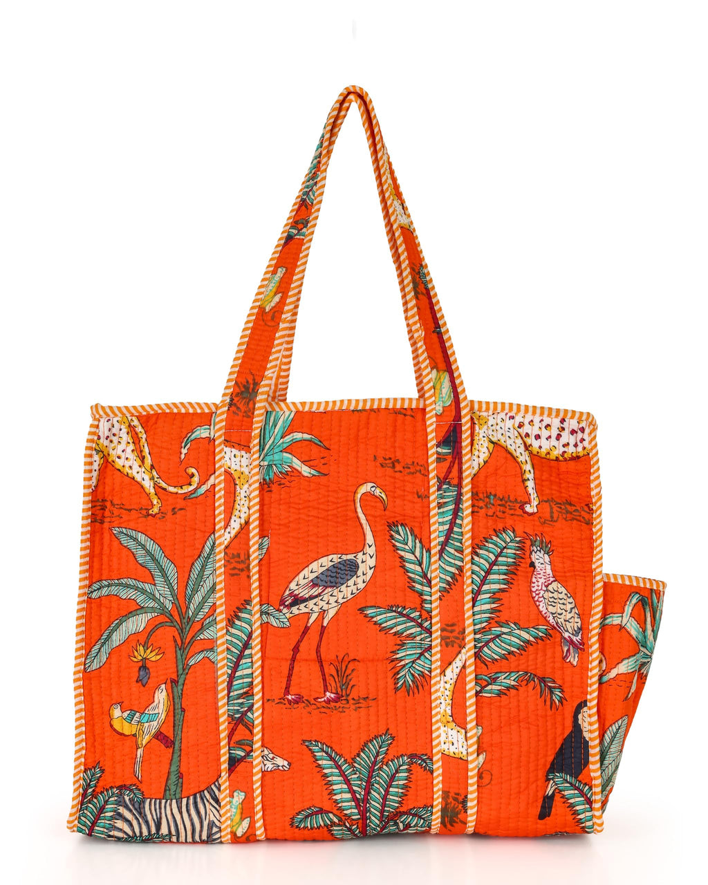 NIKAVIK Quilted Cotton Tote bag – Exotic Animal Print Foldable and Ideal for Travel Shopping Beach Trips or Daily Essentials (Orange)
