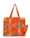NIKAVIK Quilted Cotton Tote bag – Exotic Animal Print Foldable and Ideal for Travel Shopping Beach Trips or Daily Essentials (Orange)
