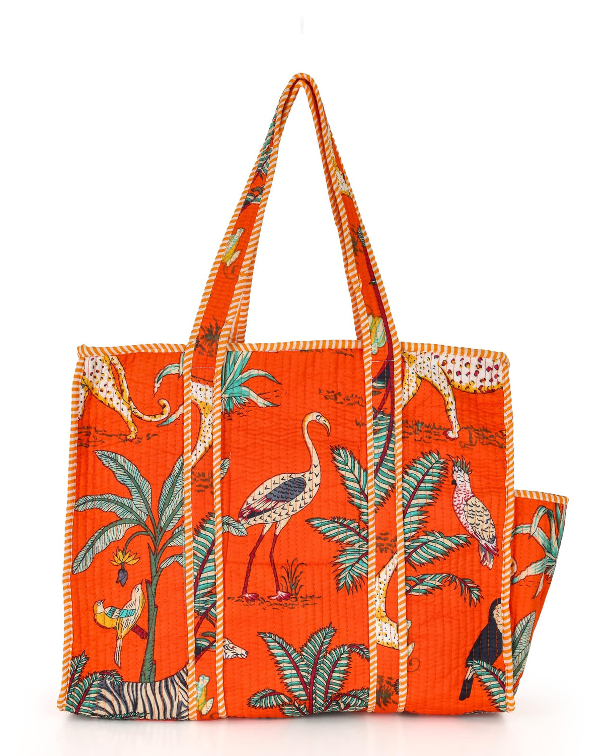NIKAVIK Quilted Cotton Tote bag – Exotic Animal Print Foldable and Ideal for Travel Shopping Beach Trips or Daily Essentials (Orange)