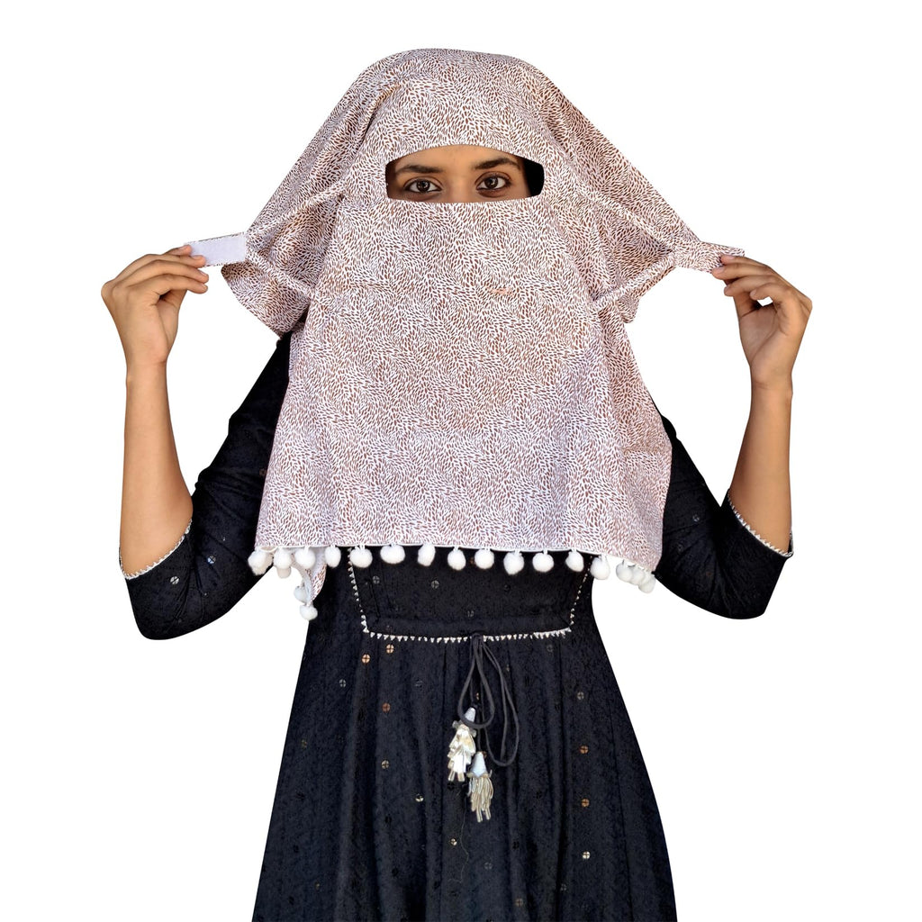 Switchon Pure Cotton Innovative scarf Hijab for Women with closer 3 inch Hook and Loop Tape for size adjustment for 12 yrs and above (Brown_White2)