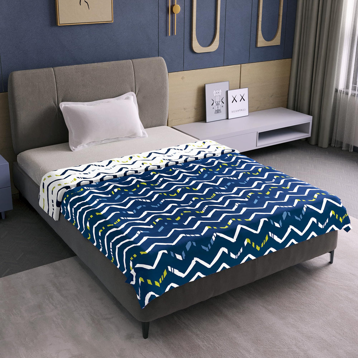 Divine Casa 120 GSM Microfiber Reversible Blanket | Soft Printed All-Season AC Blanket | Single Bed, 140 x 210 cm - Pastel Blue Kafalo