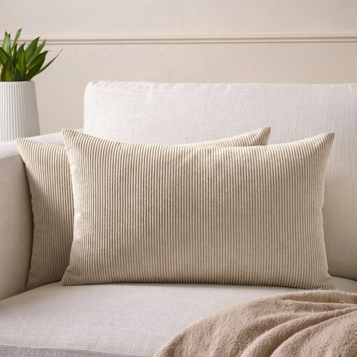 Encasa XO Corduroy Cushion Covers, Boho Pillow Covers, No Inserts Grey