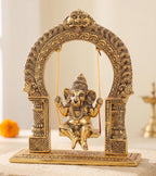 KridayKraft Ganesh ji dori jhula Idol, Ganpati Idol on Swing jhula for Temple Pooja, Ganesh Metal Statue Home, Office & Table Decorative, Religious Showpiece Figurines