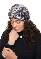 The Headscarves Beautiful Printed Bamboo Viscose Headscarf with Brooch – Stylish Chemo Headwear for Women, Hijab Head Wrap, Cancer Turban Scarf, Breathable Head Cover for Hair Loss Grey