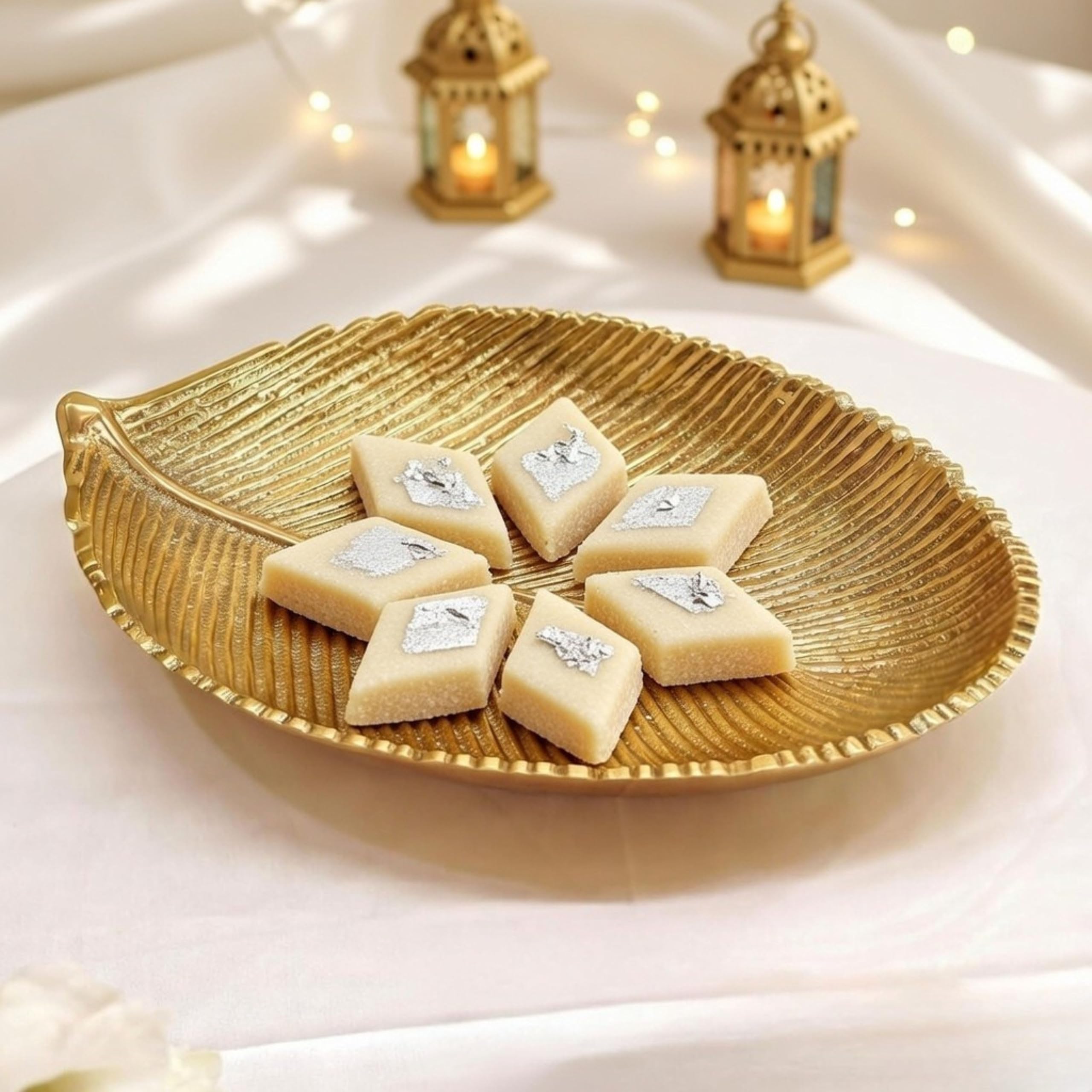 BEHOMA Metal Leaf Shape Tray for Home Decor, Medium, Golden