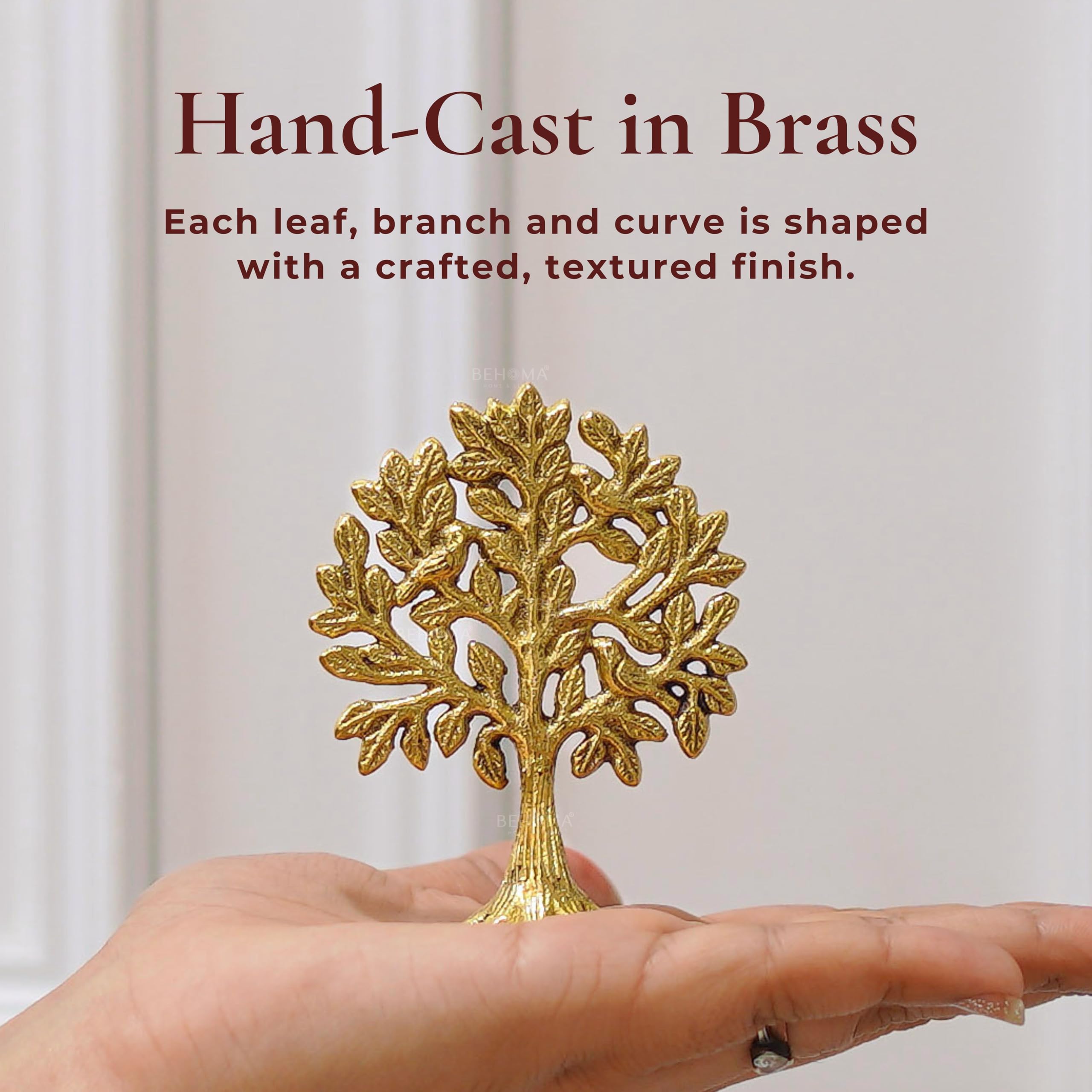 BEHOMA 100% Pure Brass Kalpvriksh Tree with Birds Good Luck Gift 8.5 cm